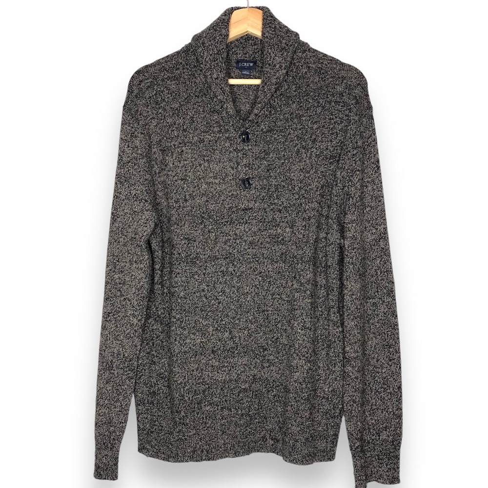 J. Crew Men Gray Sweater Top Sz L Shawl Wool Blend Soft knit Academia University